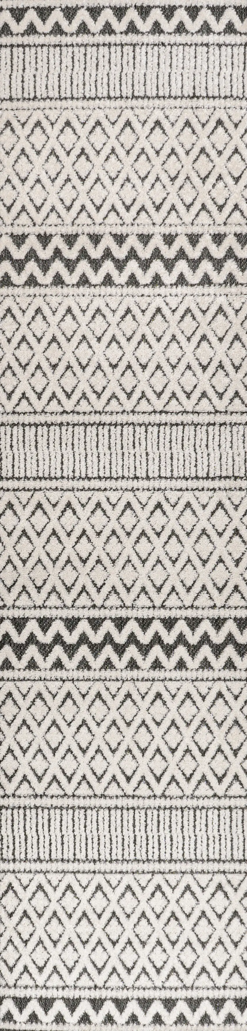 8' Cream And Black Trellis Indoor Outdoor Runner Rug Photo 1