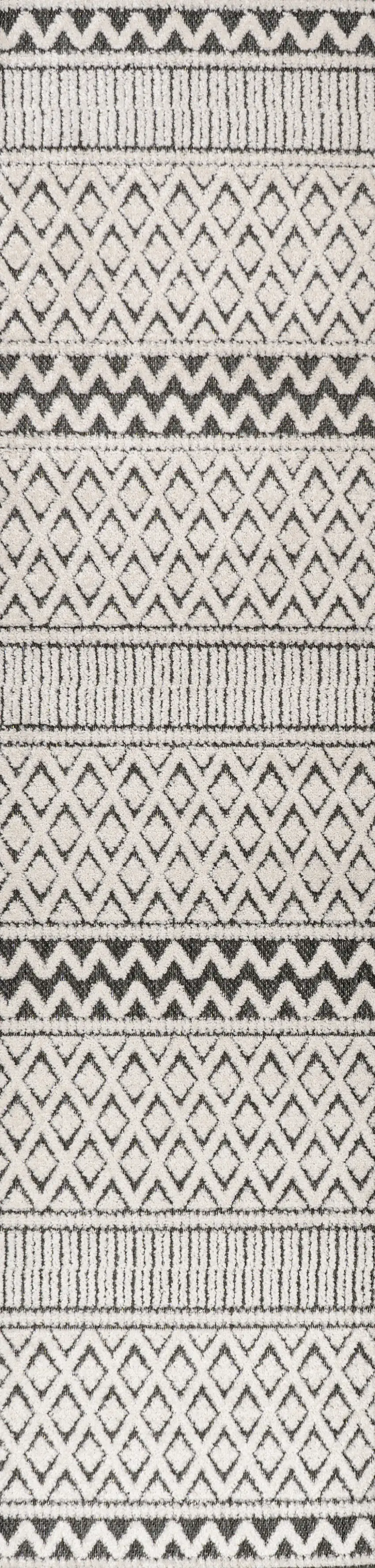 8' Cream And Black Trellis Indoor Outdoor Runner Rug Photo 2