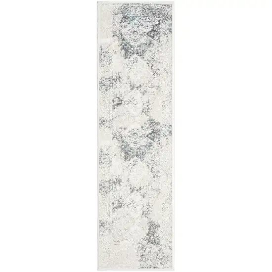 7' Cream And Blue Damask Runner Rug Photo 2