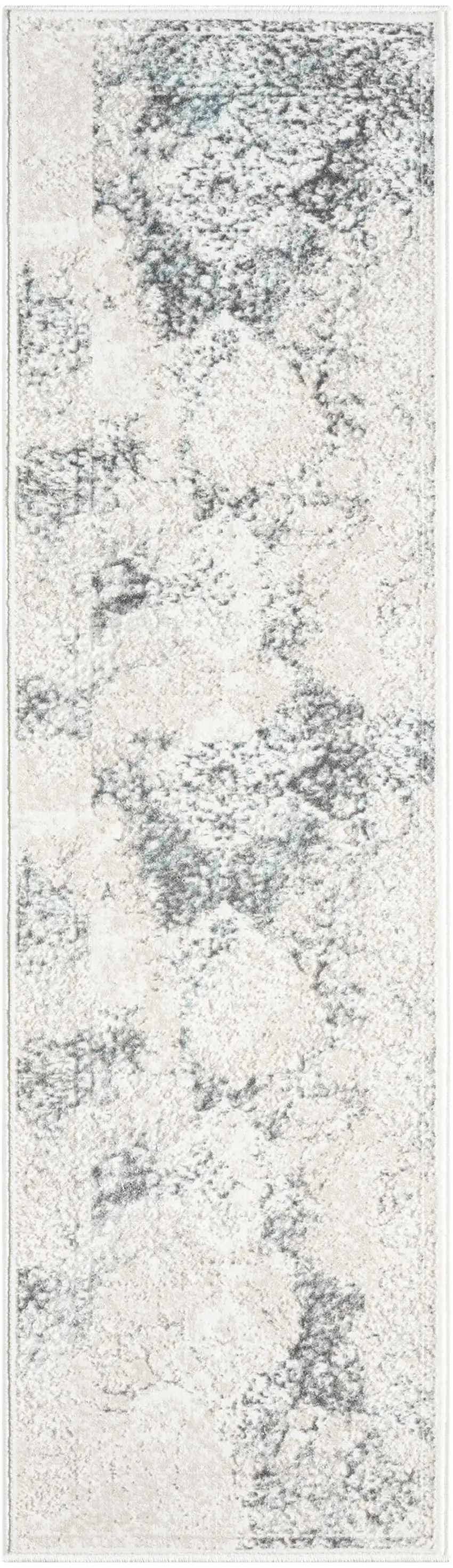 7' Cream And Blue Damask Runner Rug Photo 2