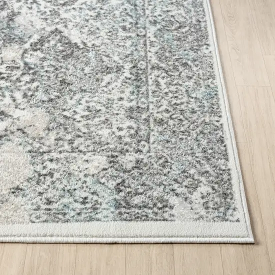 7' Cream And Blue Damask Runner Rug Photo 8