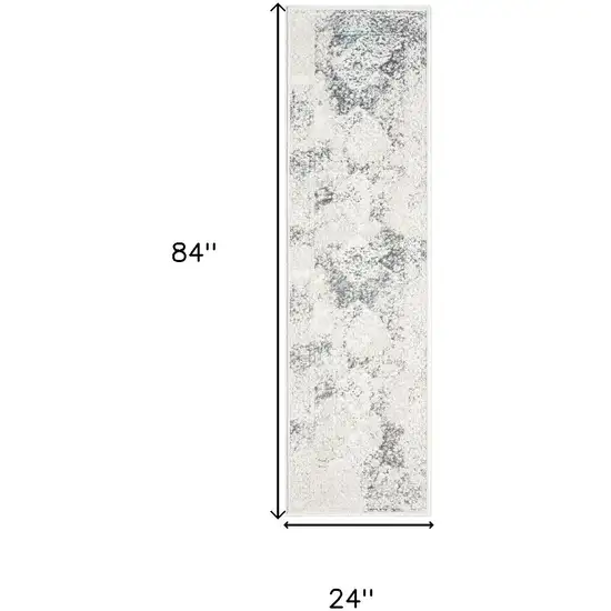 7' Cream And Blue Damask Runner Rug Photo 3