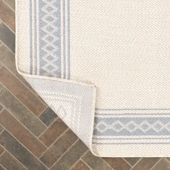 8' Cream And Blue Indoor Outdoor Runner Rug Photo 8