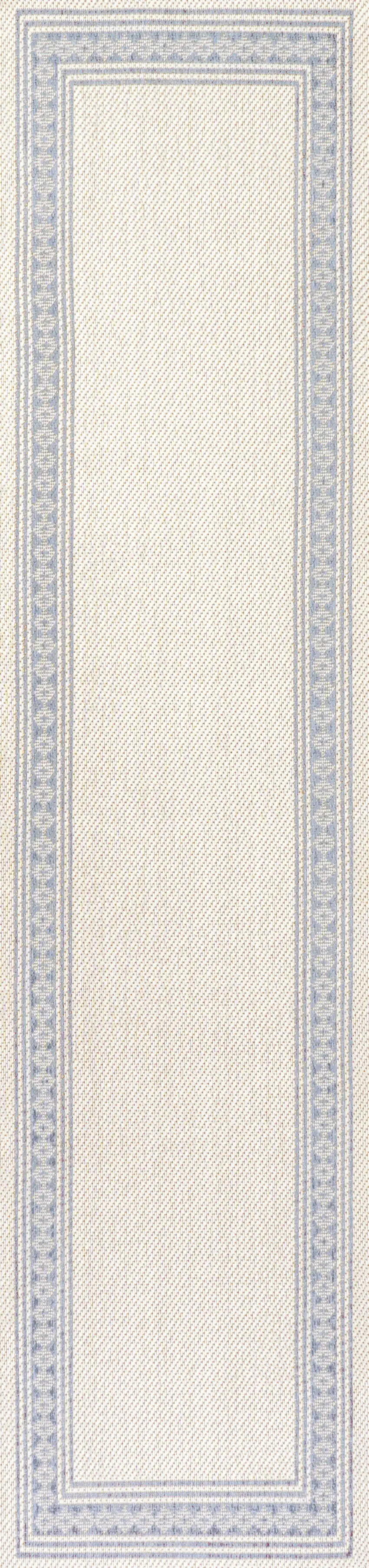 8' Cream And Blue Indoor Outdoor Runner Rug Photo 1