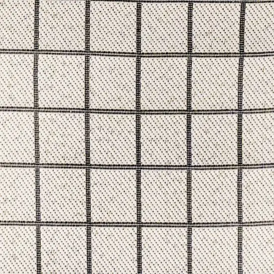 8' Cream And Dark Gray Plaid Indoor Outdoor Runner Rug Photo 3