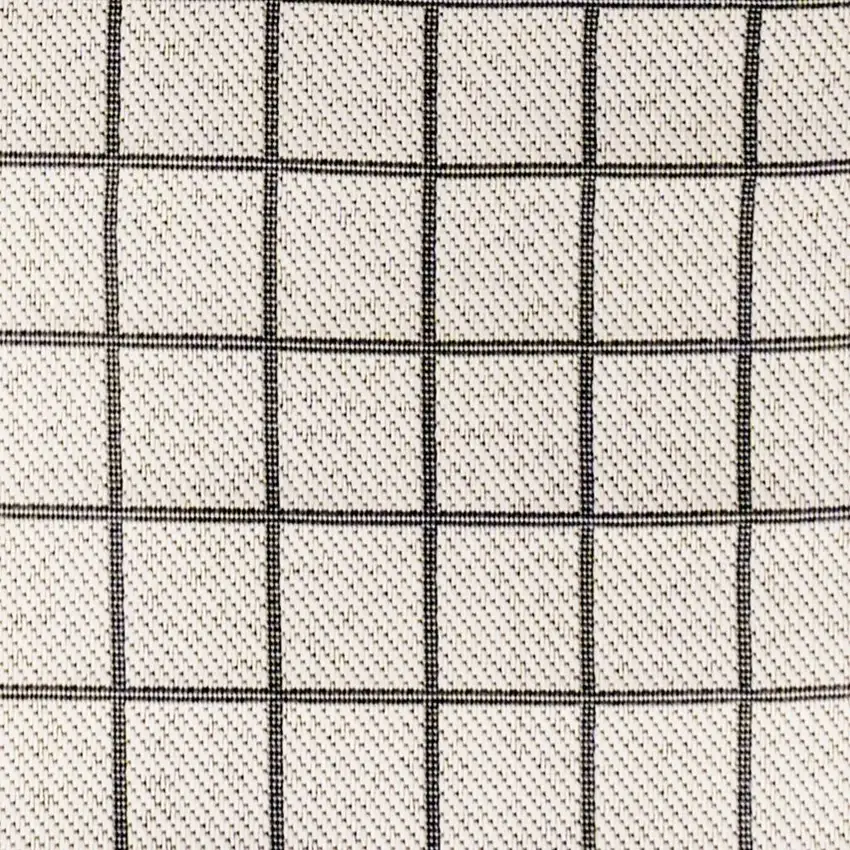 8' Cream And Dark Gray Plaid Indoor Outdoor Runner Rug Photo 3