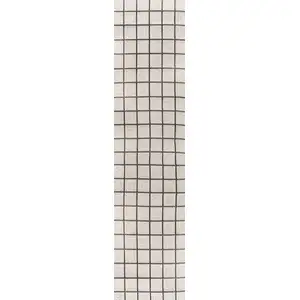 Photo of 8' Cream And Dark Gray Plaid Indoor Outdoor Runner Rug