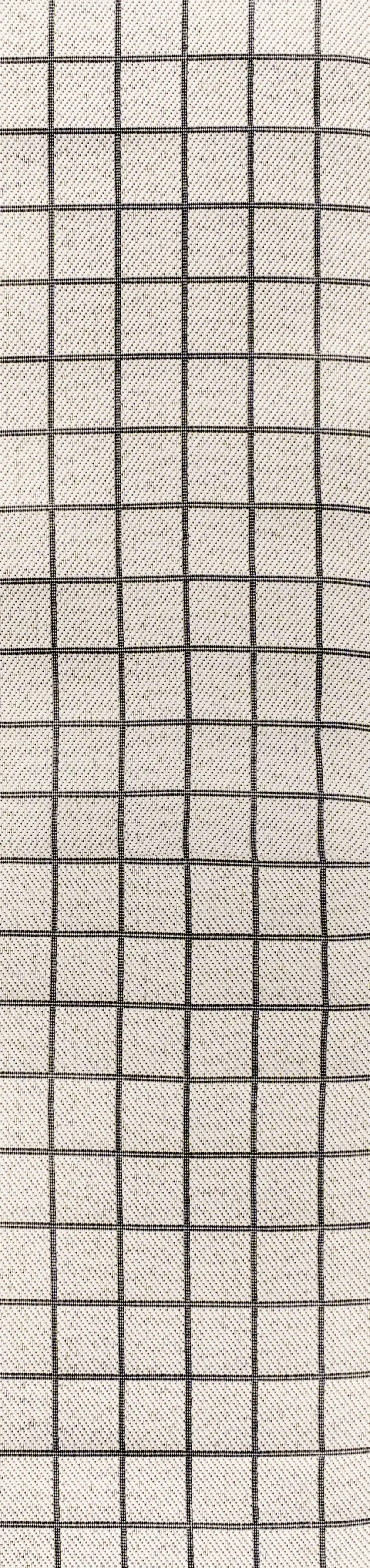 8' Cream And Dark Gray Plaid Indoor Outdoor Runner Rug Photo 1