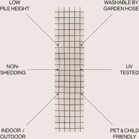 8' Cream And Dark Gray Plaid Indoor Outdoor Runner Rug Photo 8