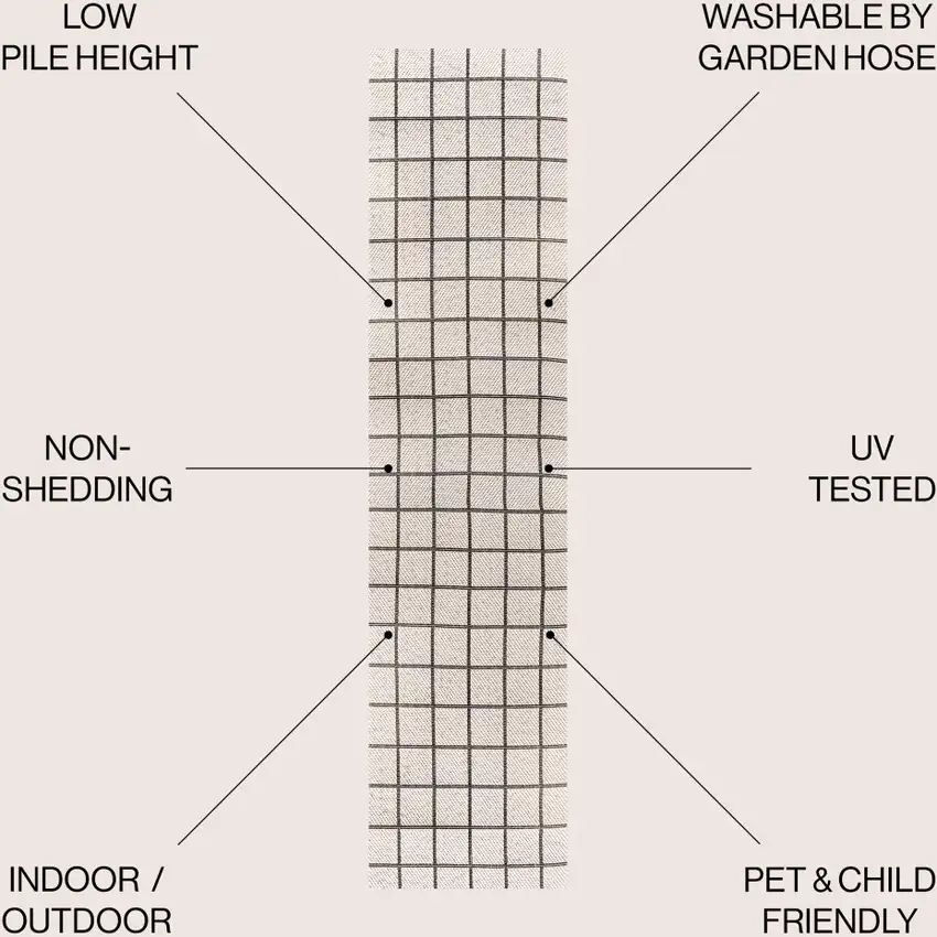 8' Cream And Dark Gray Plaid Indoor Outdoor Runner Rug Photo 8