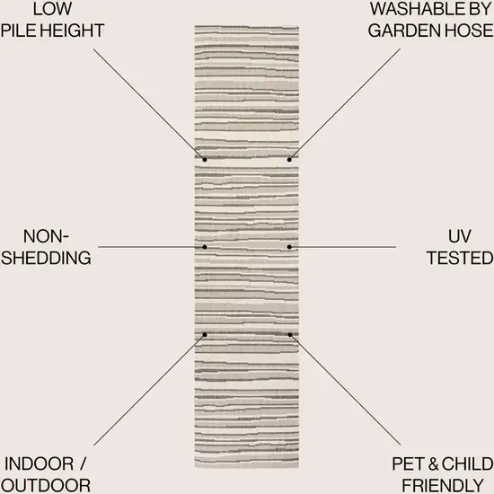 8' Cream And Dark Gray Striped Indoor Outdoor Runner Rug Photo 4