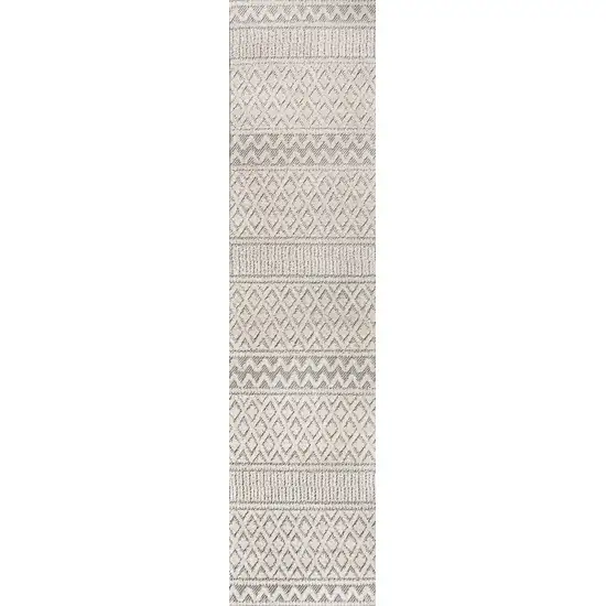 8' Cream And Gray Trellis Indoor Outdoor Runner Rug Photo 1