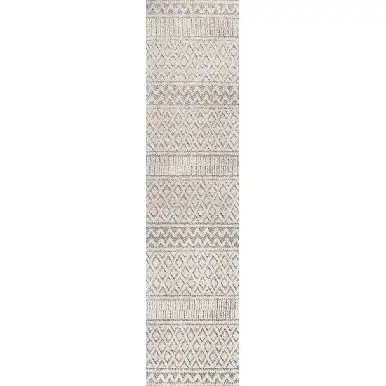 8' Cream And Gray Trellis Indoor Outdoor Runner Rug Photo 3
