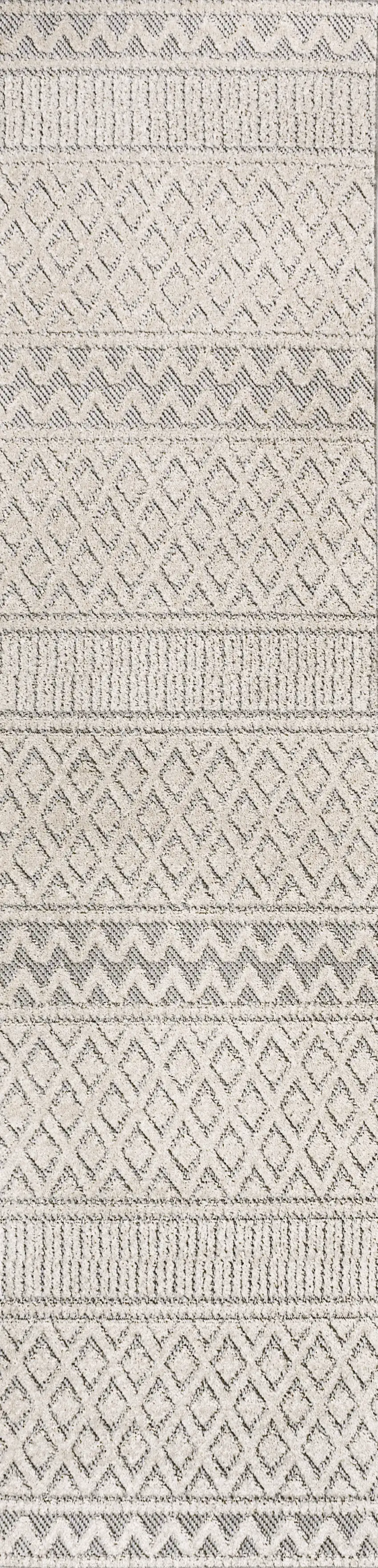 8' Cream And Gray Trellis Indoor Outdoor Runner Rug Photo 3