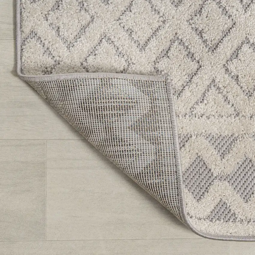 8' Cream And Gray Trellis Indoor Outdoor Runner Rug Photo 9
