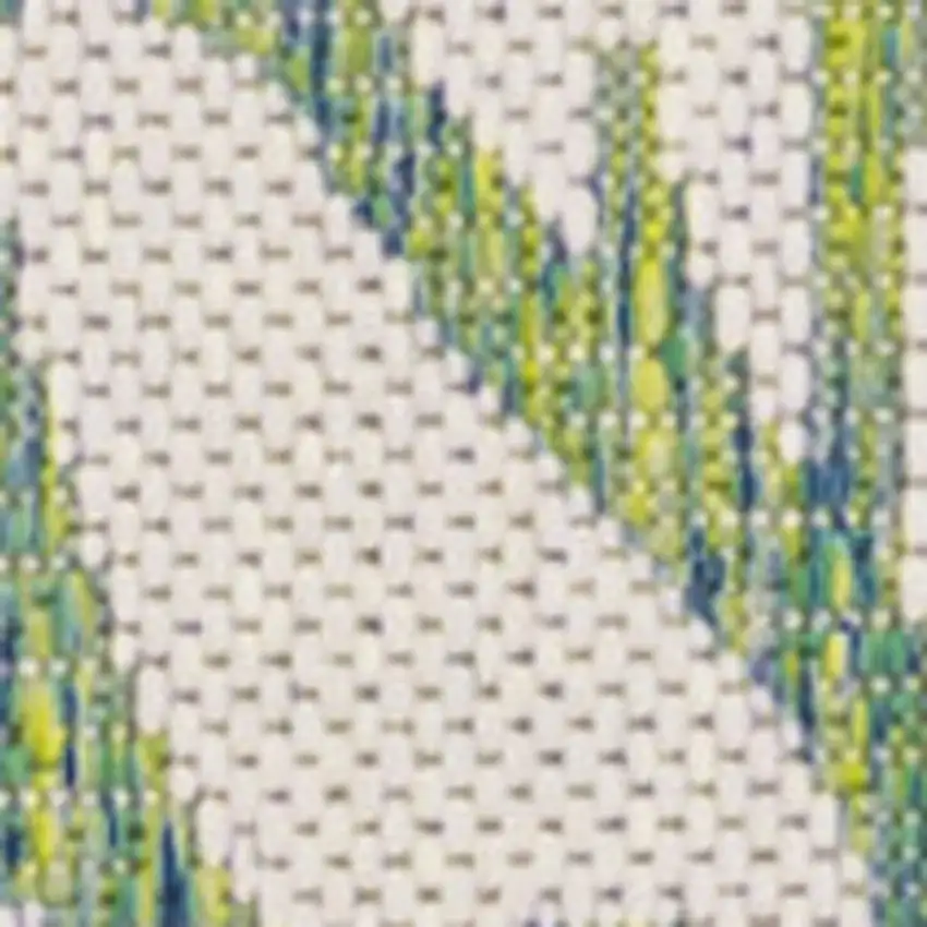 10' Cream And Green Floral Indoor Outdoor Runner Rug Photo 2