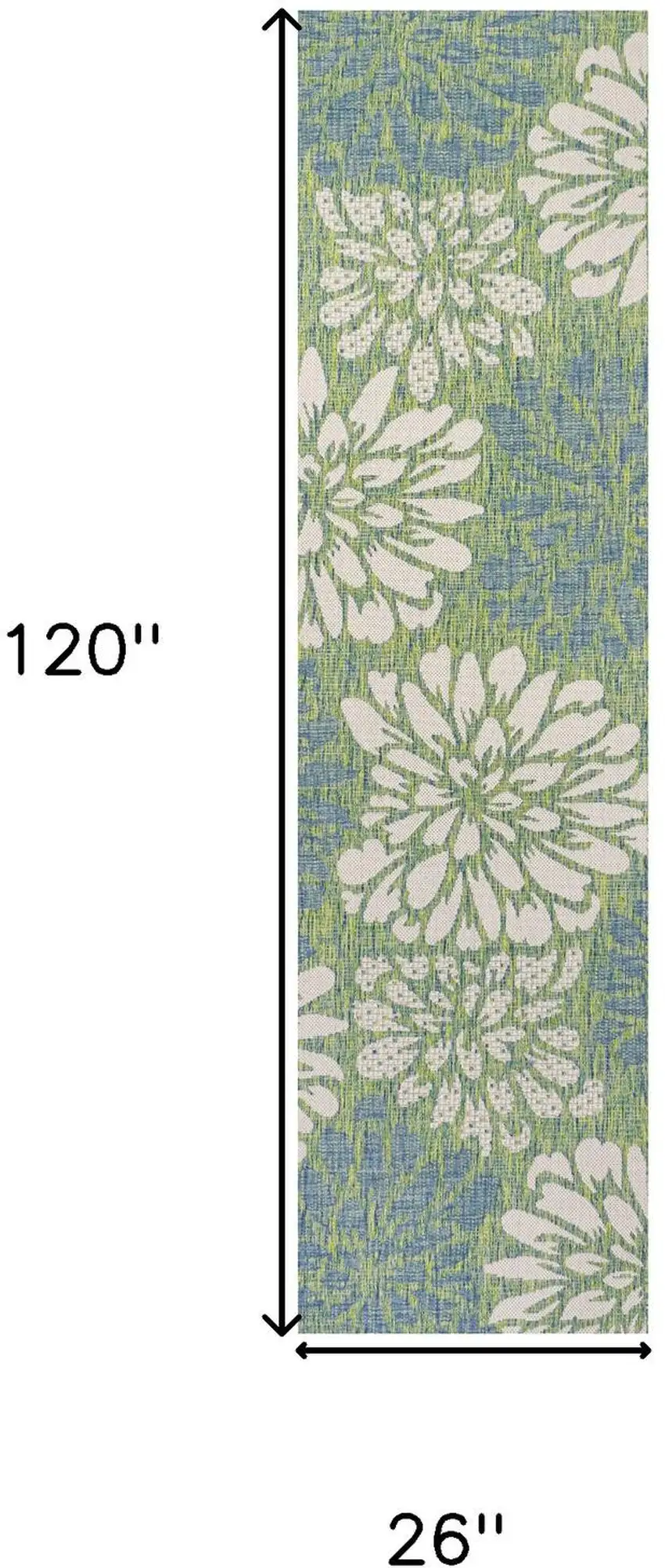 10' Cream And Green Floral Indoor Outdoor Runner Rug Photo 7