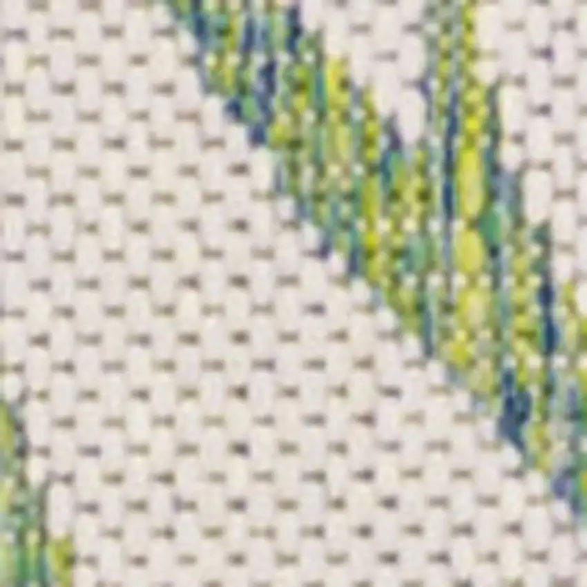 8' Cream And Green Floral Indoor Outdoor Runner Rug Photo 2