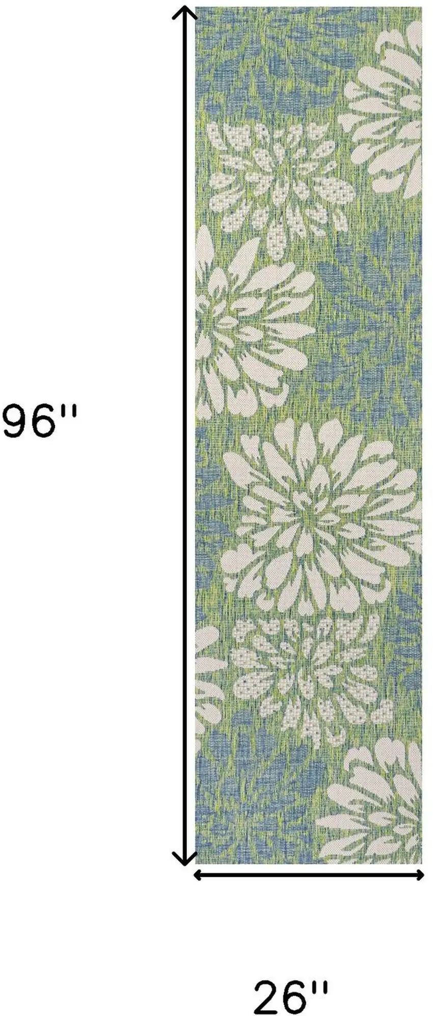 8' Cream And Green Floral Indoor Outdoor Runner Rug Photo 7