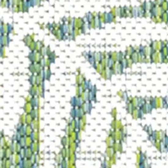 10' Cream And Green Floral Indoor Outdoor Runner Rug Photo 2