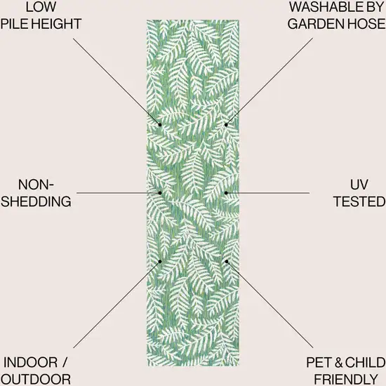 10' Cream And Green Floral Indoor Outdoor Runner Rug Photo 7