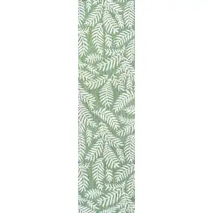 Photo of 10' Cream And Green Floral Indoor Outdoor Runner Rug