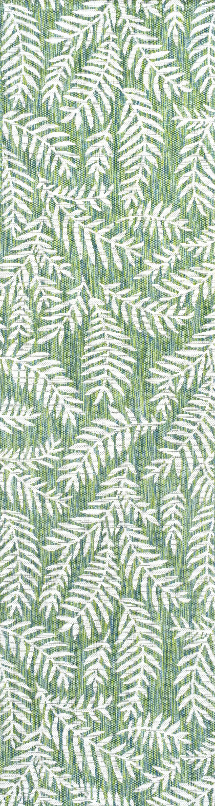 8' Cream And Green Floral Indoor Outdoor Runner Rug Photo 3