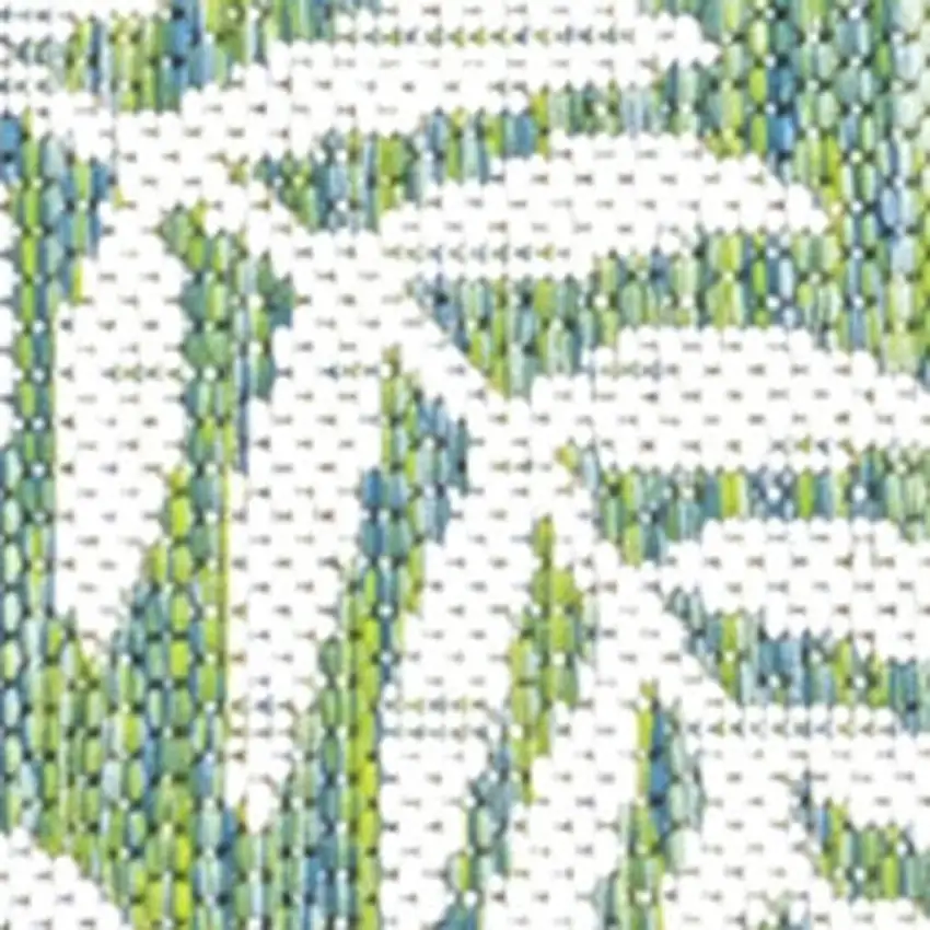 8' Cream And Green Floral Indoor Outdoor Runner Rug Photo 2