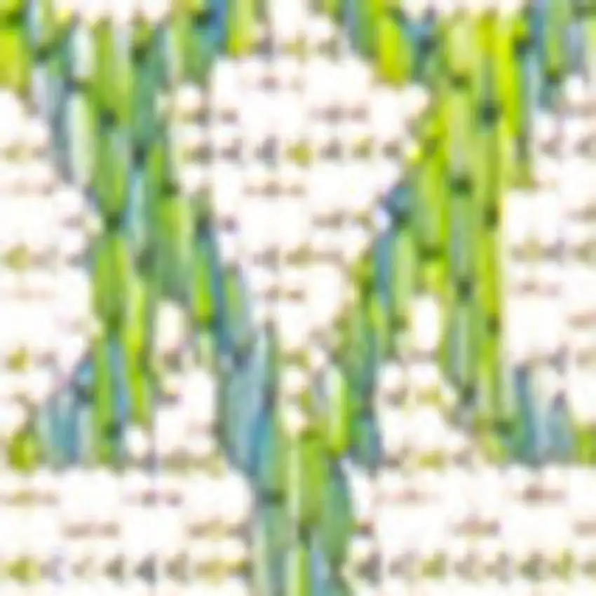 8' Cream And Green Geometric Indoor Outdoor Runner Rug Photo 3