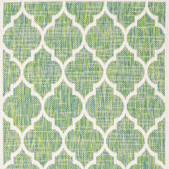 10' Cream And Green Geometric Indoor Outdoor Runner Rug Photo 2