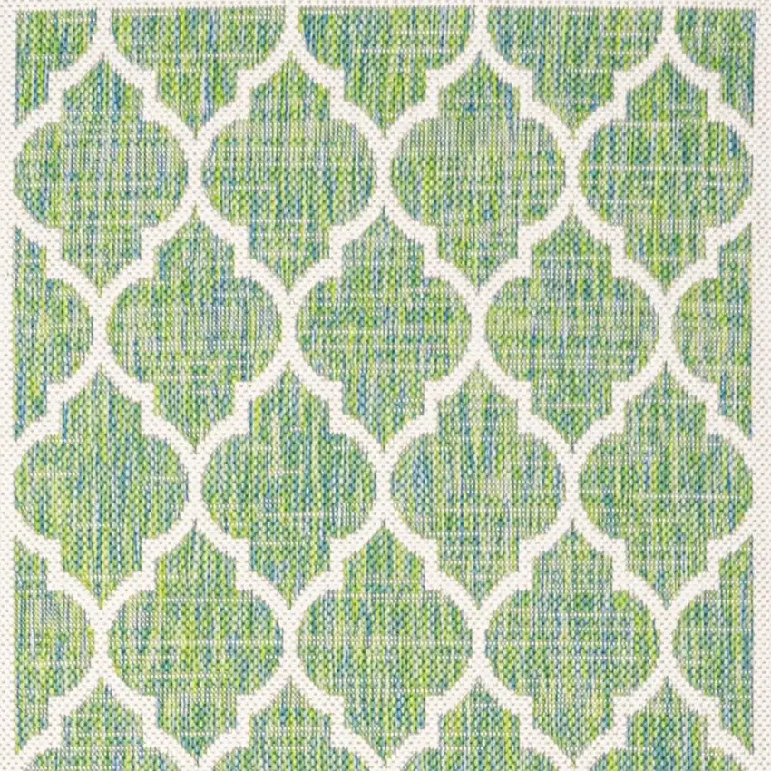 10' Cream And Green Geometric Indoor Outdoor Runner Rug Photo 2