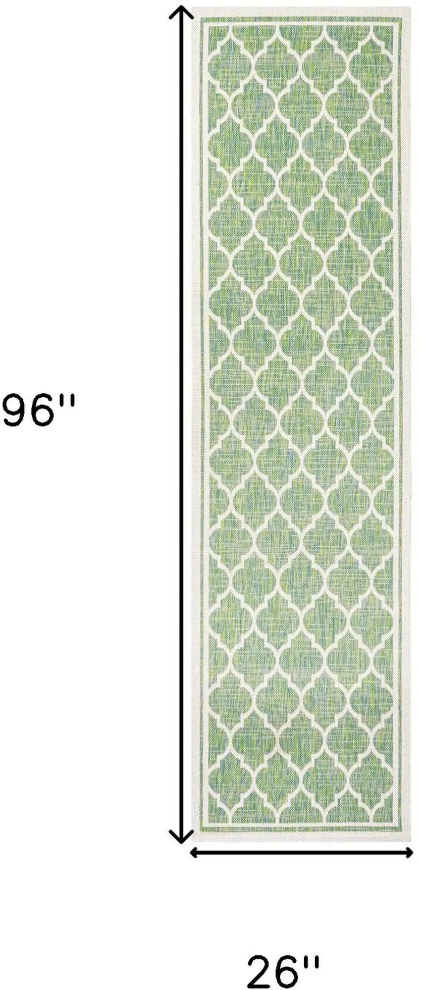 8' Cream And Green Geometric Indoor Outdoor Runner Rug Photo 6