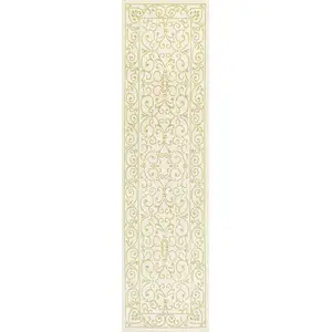 Photo of 8' Cream And Green Medallion Indoor Outdoor Runner Rug