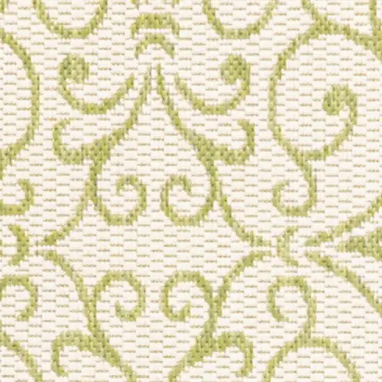 8' Cream And Green Medallion Indoor Outdoor Runner Rug Photo 2