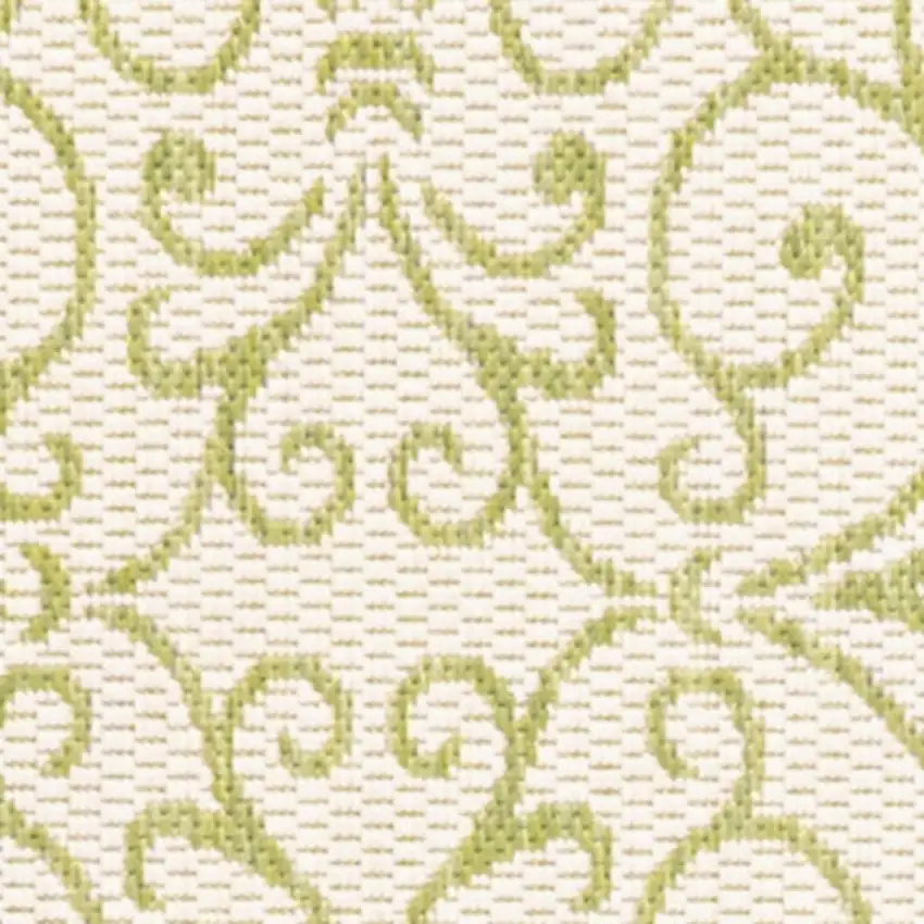 8' Cream And Green Medallion Indoor Outdoor Runner Rug Photo 2