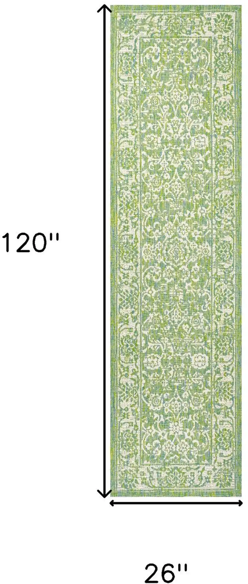 10' Cream And Green Medallion Indoor Outdoor Runner Rug Photo 7
