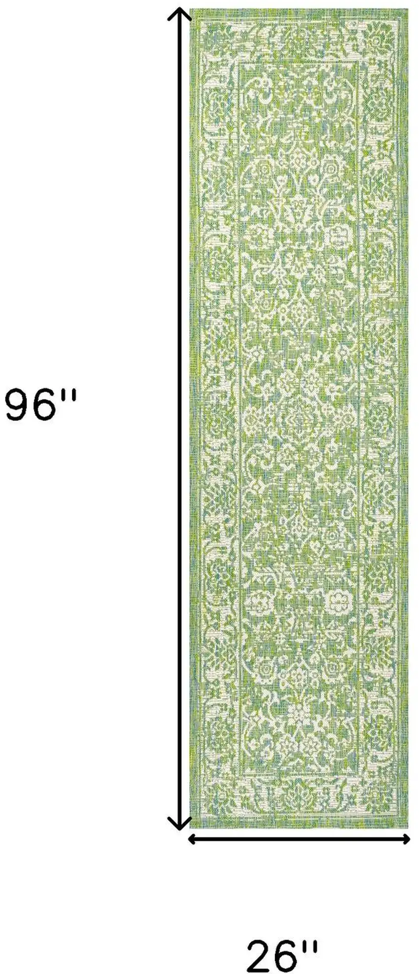 8' Cream And Green Medallion Indoor Outdoor Runner Rug Photo 6