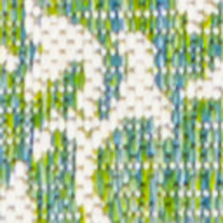 8' Cream And Green Medallion Indoor Outdoor Runner Rug Photo 3