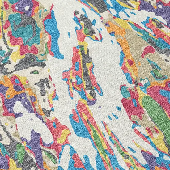 8' Cream And Green Round Abstract Washable Indoor Outdoor Area Rug Photo 7