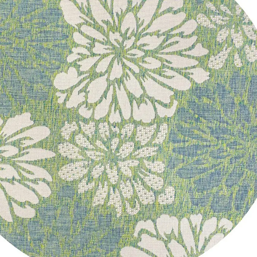 5' Cream And Green Round Floral Indoor Outdoor Area Rug Photo 2