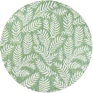 Photo of 5' Cream And Green Round Floral Indoor Outdoor Area Rug