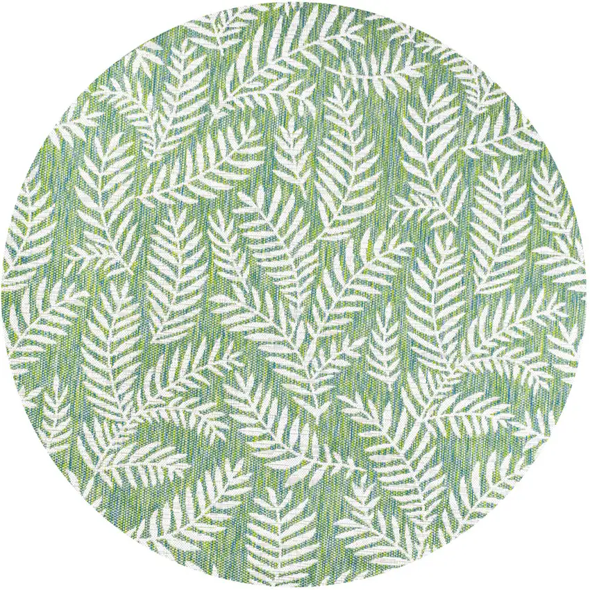 5' Cream And Green Round Floral Indoor Outdoor Area Rug Photo 1