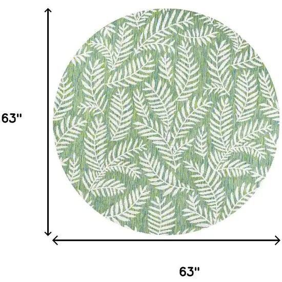 5' Cream And Green Round Floral Indoor Outdoor Area Rug Photo 9
