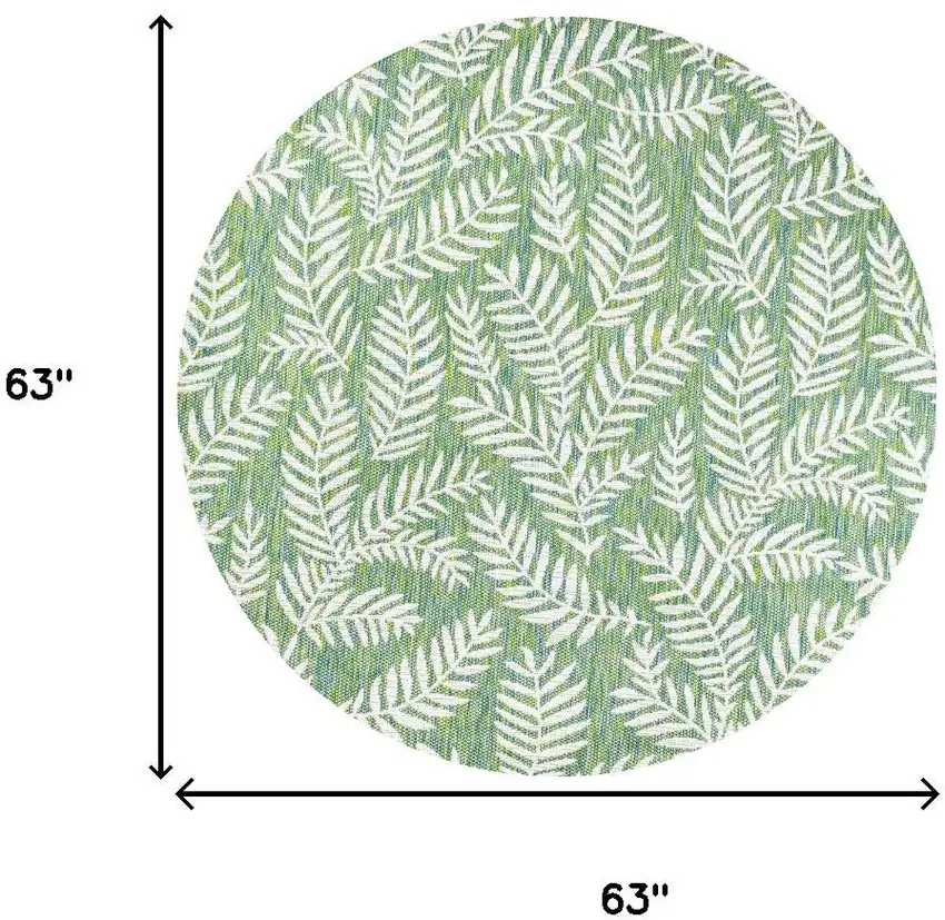 5' Cream And Green Round Floral Indoor Outdoor Area Rug Photo 9