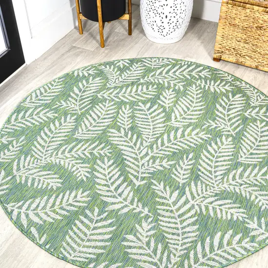 5' Cream And Green Round Floral Indoor Outdoor Area Rug Photo 4