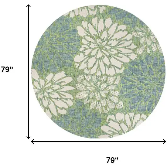 6' Cream And Green Round Floral Indoor Outdoor Area Rug Photo 9