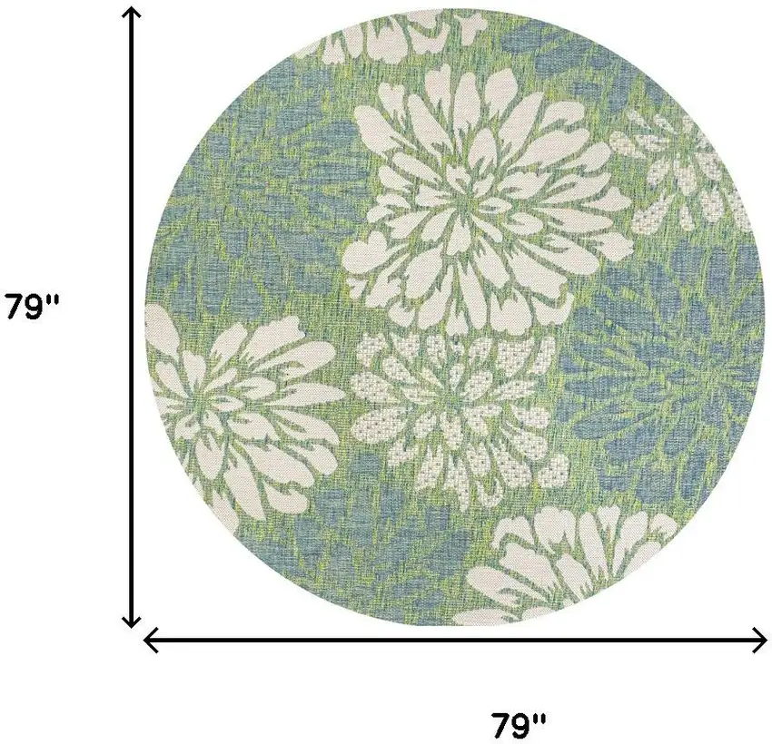 6' Cream And Green Round Floral Indoor Outdoor Area Rug Photo 9