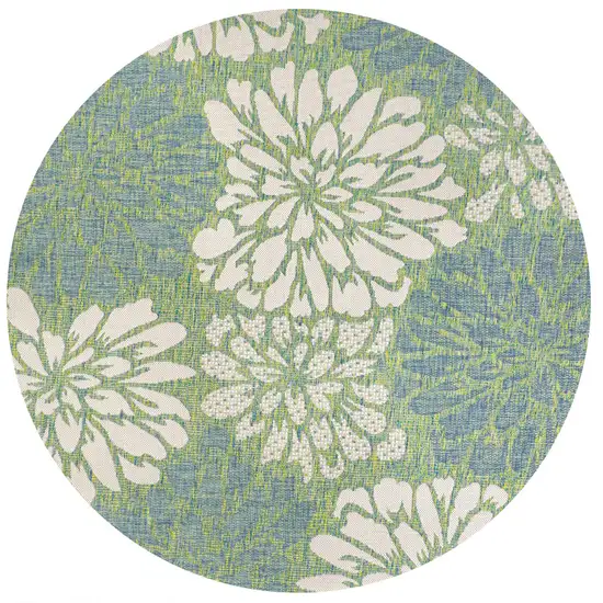 6' Cream And Green Round Floral Indoor Outdoor Area Rug Photo 1