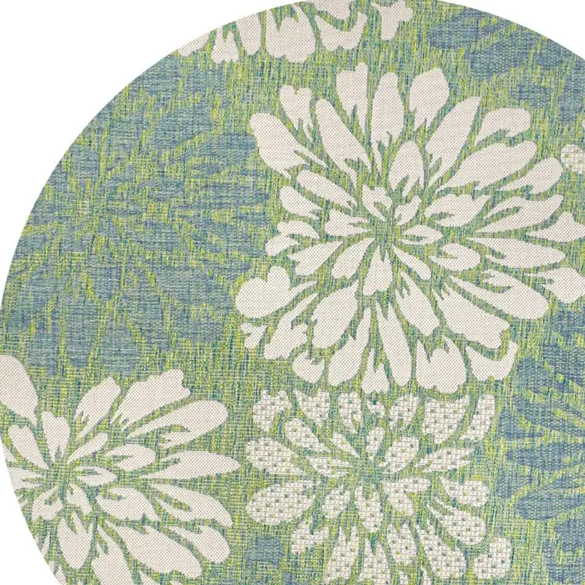 6' Cream And Green Round Floral Indoor Outdoor Area Rug Photo 2