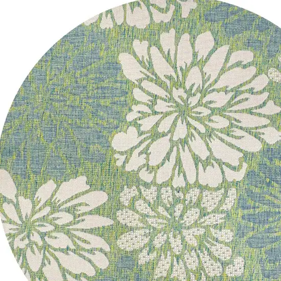8' Cream And Green Round Floral Indoor Outdoor Area Rug Photo 2